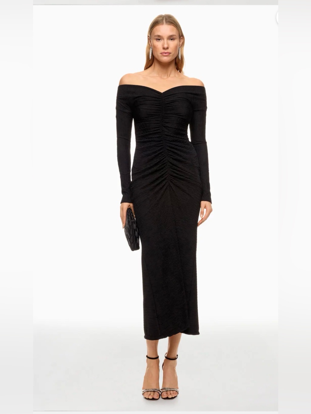 Delfi Collective Off-Shoulder Black Ruched Maxi Dress L